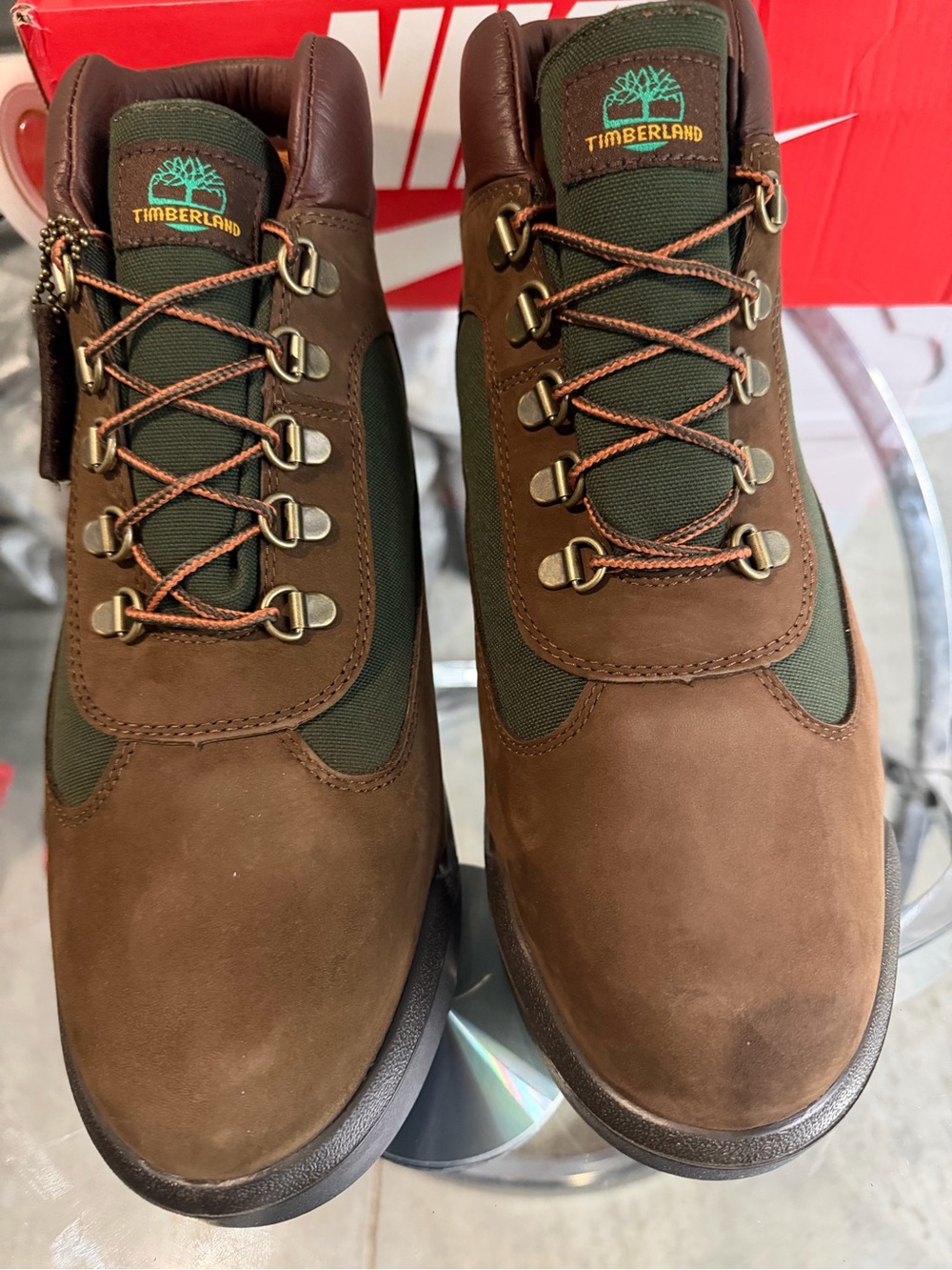 Timberland Brown and Green Leather Hiking Boots for Men